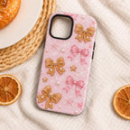 Pink Gingerbread Bow Phone Case, Coquette Christmas iPhone Case, Cute Holiday Case Gift
