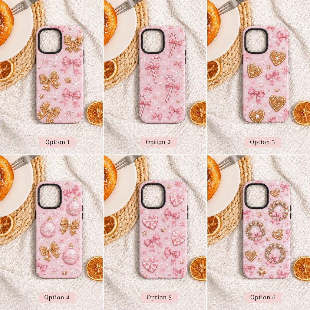 Pink Gingerbread Bow Phone Case, Coquette Christmas iPhone Case, Cute Holiday Case Gift