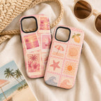 Summer Stamp Phone Case, Pink Beach iPhone Case, Coquette Coastal Travel Case Gift
