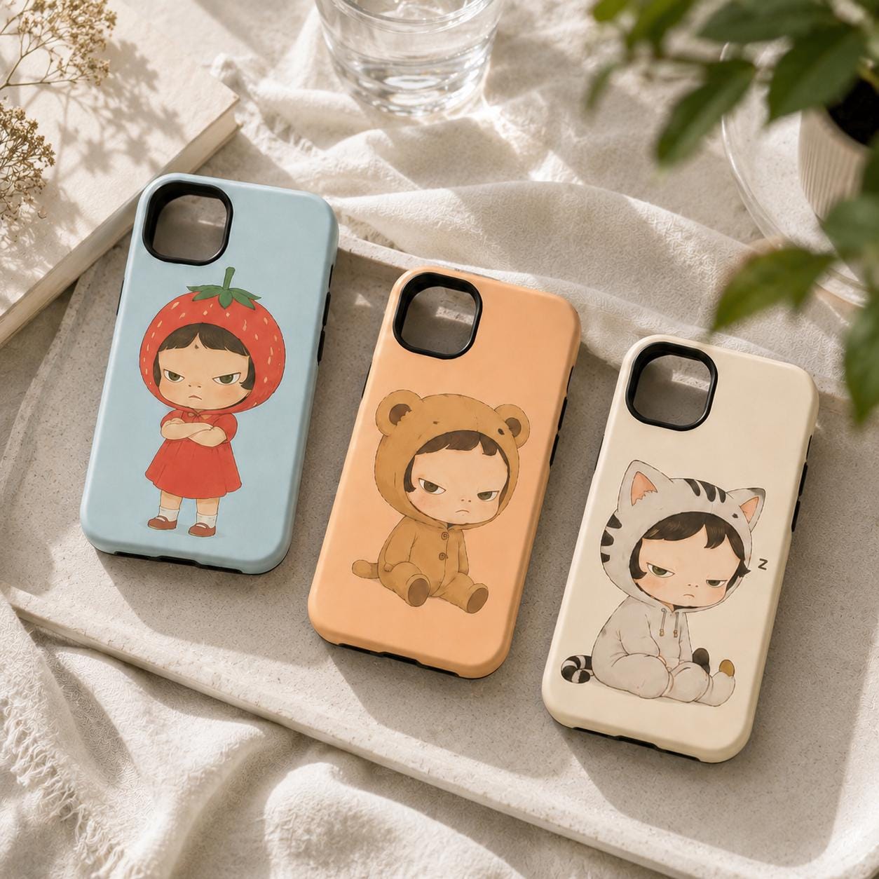 Cute Grumpy Character Phone Case, Animal Costume iPhone Case, Kawaii Pastel Case Gift
