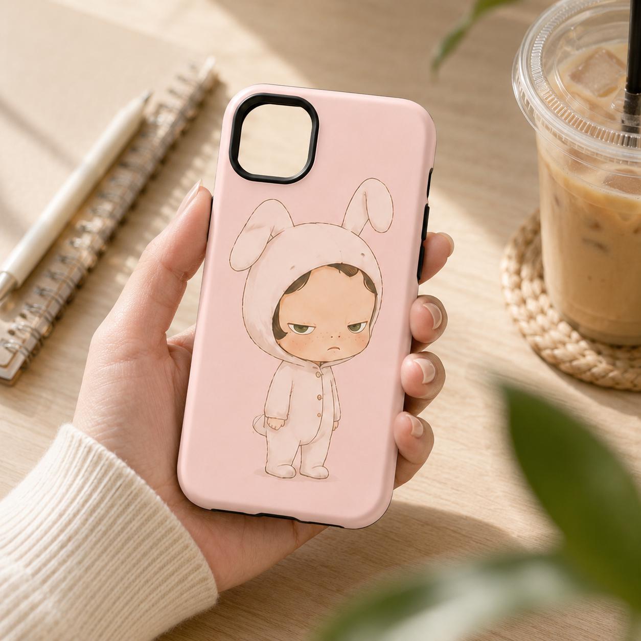 Cute Grumpy Character Phone Case, Animal Costume iPhone Case, Kawaii Pastel Case Gift