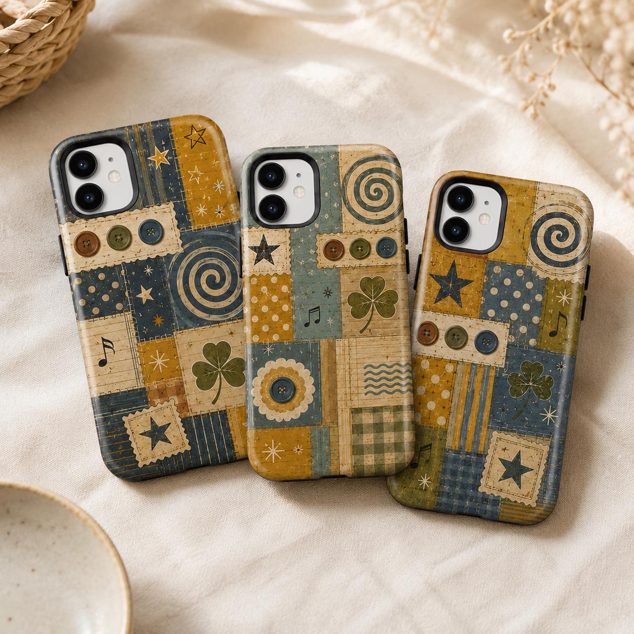Retro Patchwork Phone Case, Vintage Quilt iPhone Case, Cottagecore Lucky Charm Case Gift