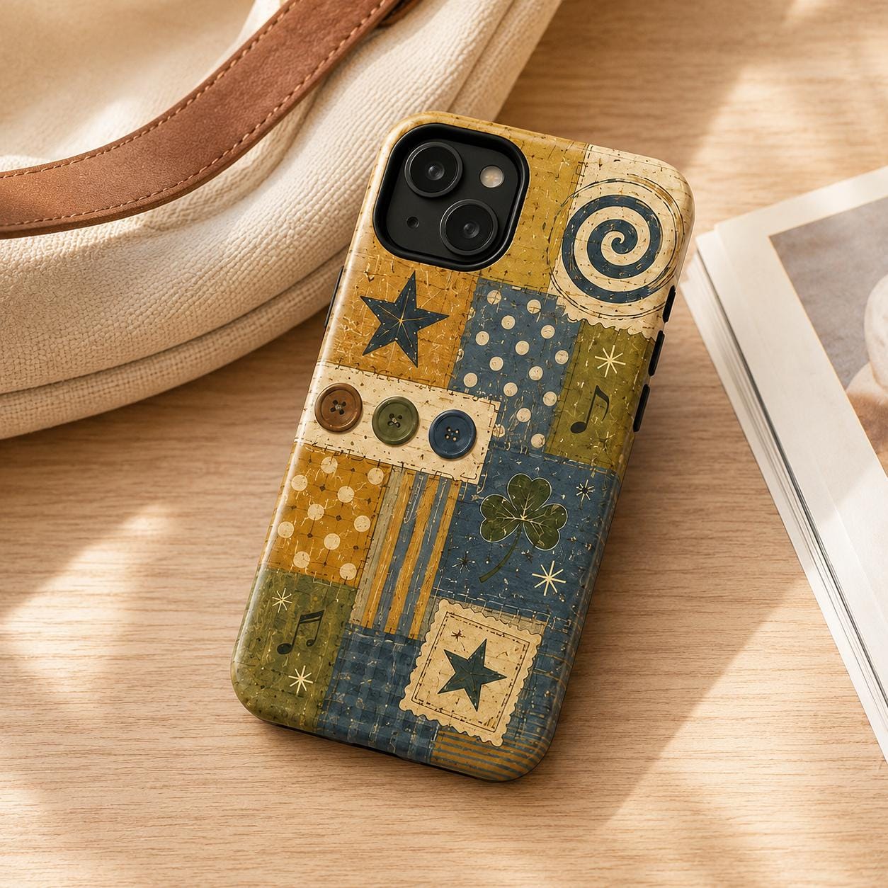 Retro Patchwork Phone Case, Vintage Quilt iPhone Case, Cottagecore Lucky Charm Case Gift