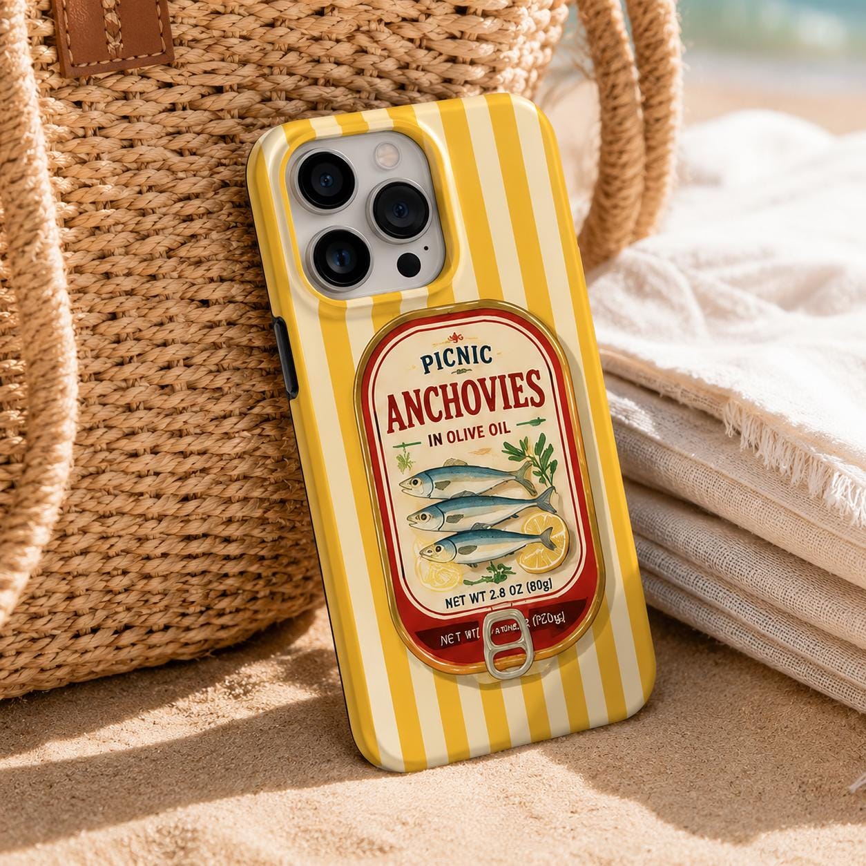 Mackerel Tin Phone Case, Coastal Sea Market iPhone Case, Retro Fish Lover Gift