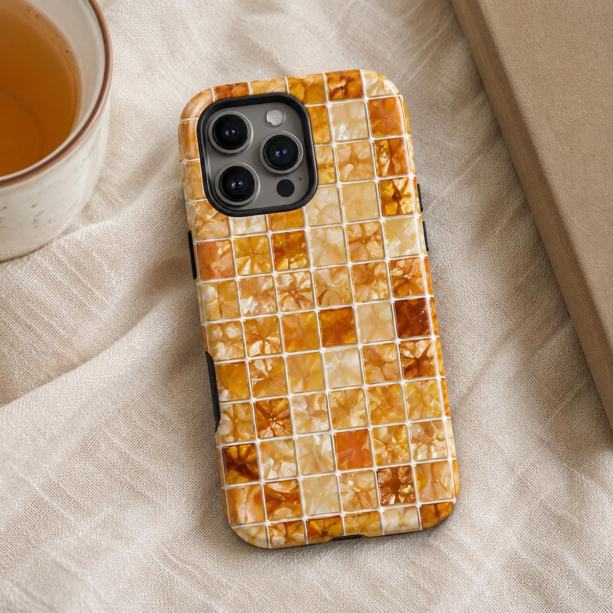 2D Printed Aqua Mosaic Phone Case, Iridescent Tile iPhone Case, Mermaid Ocean Aesthetic Case Gift