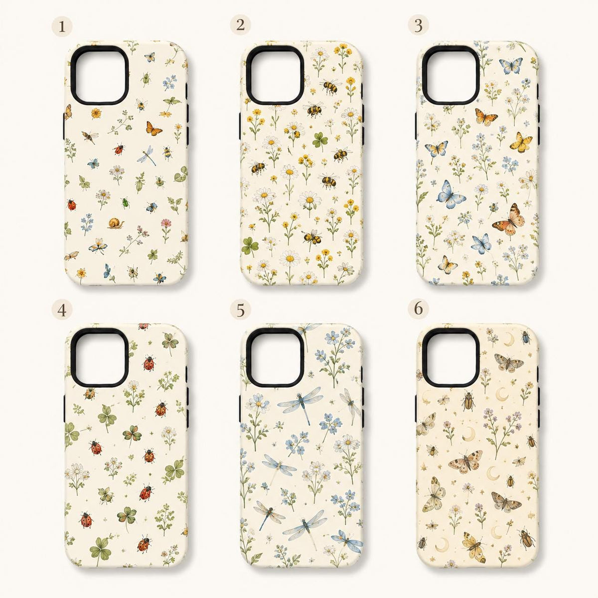 Wildflower Bug Phone Case, Cottagecore Floral iPhone Case, Daisy Butterfly Nature Case Gift