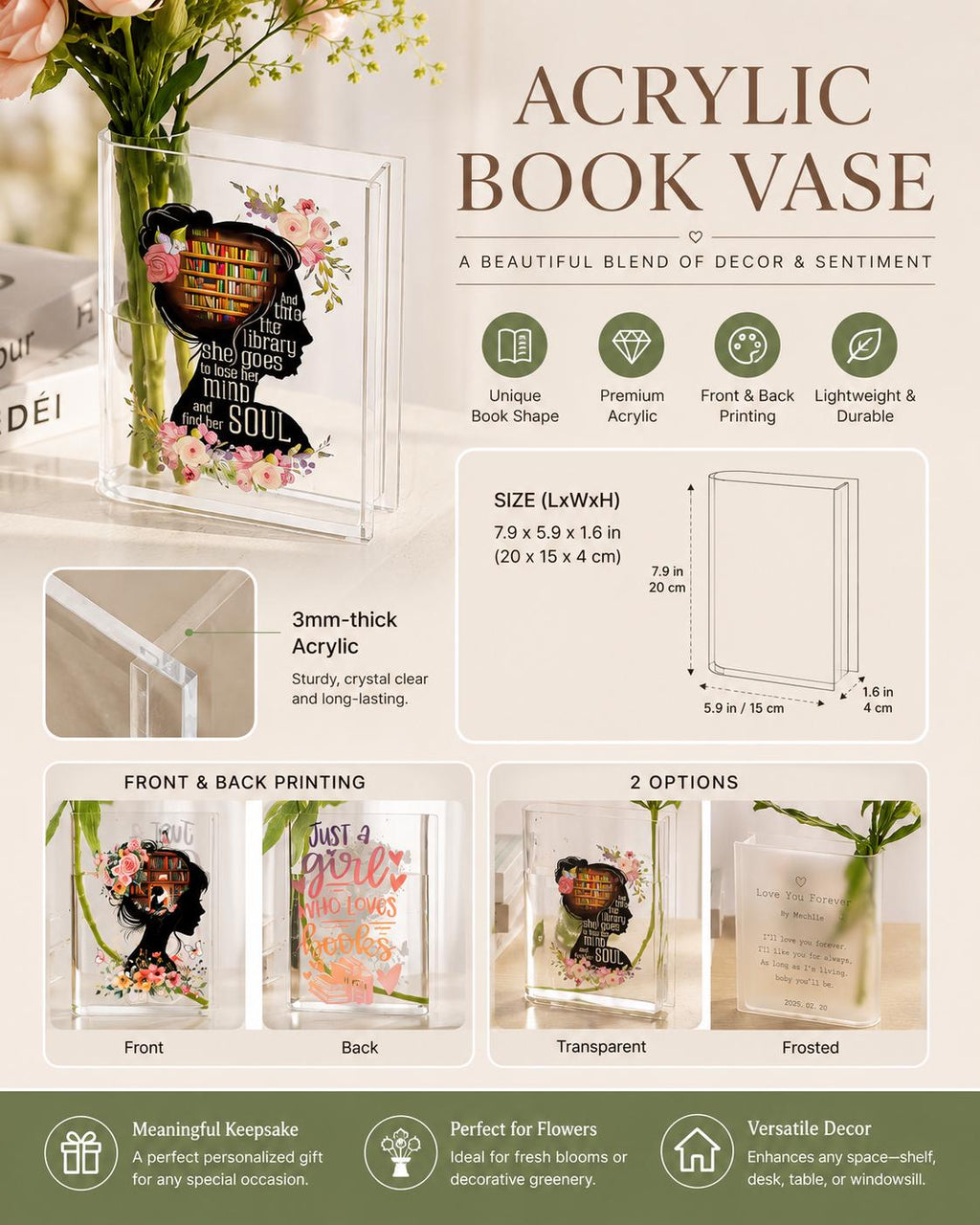 Personalized Family Acrylic Book Vase, Custom Name Book Stack Vase, Family Keepsake Gift for Mom Grandma - product image 2