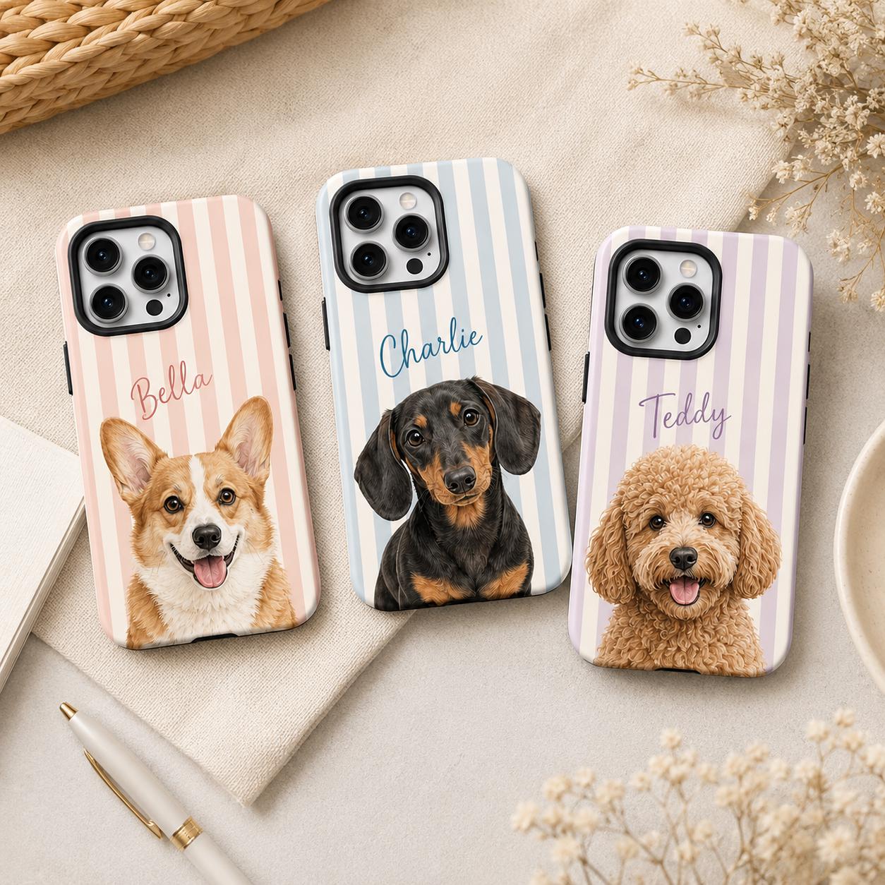 Custom Pet Portrait Phone Case, Personalized Dog Photo iPhone Case, Pet Lover Gift