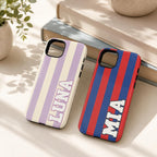 Custom Varsity Name Phone Case, Striped Pastel iPhone Case, Personalized Preppy Name Case Gift
