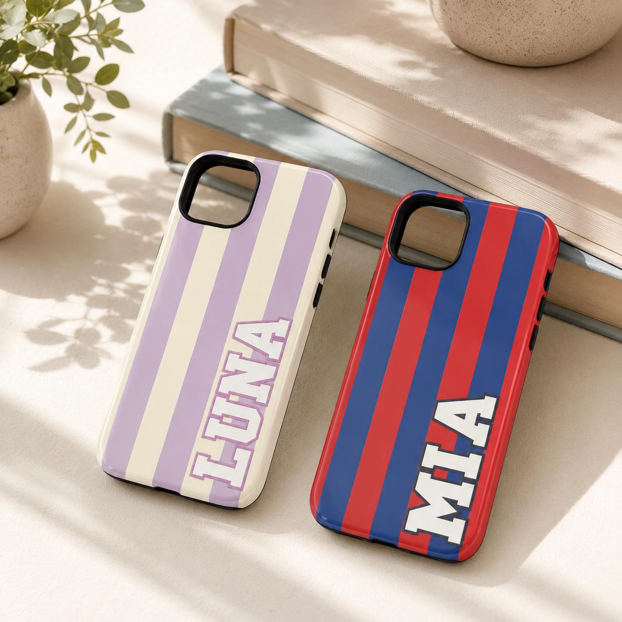Custom Varsity Name Phone Case, Striped Pastel iPhone Case, Personalized Preppy Name Case Gift