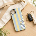 Custom Varsity Name Phone Case, Striped Pastel iPhone Case, Personalized Preppy Name Case Gift
