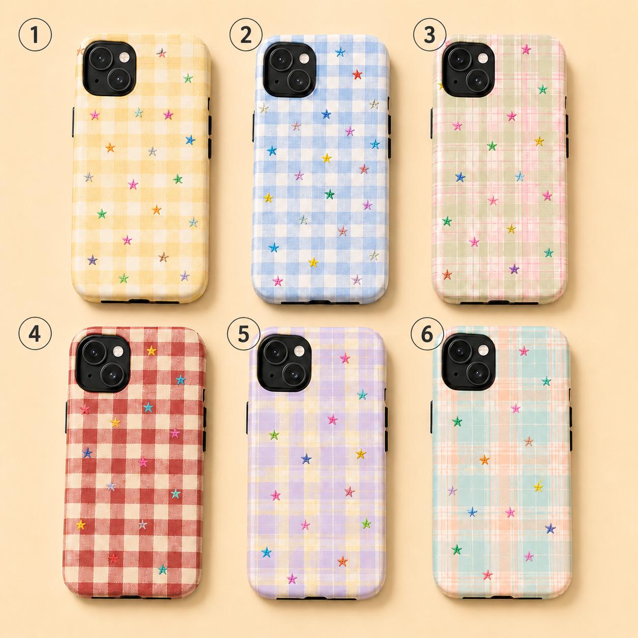 Gingham Star Phone Case, Colorful Plaid iPhone Case, Cute Coquette Checkered Case Gift
