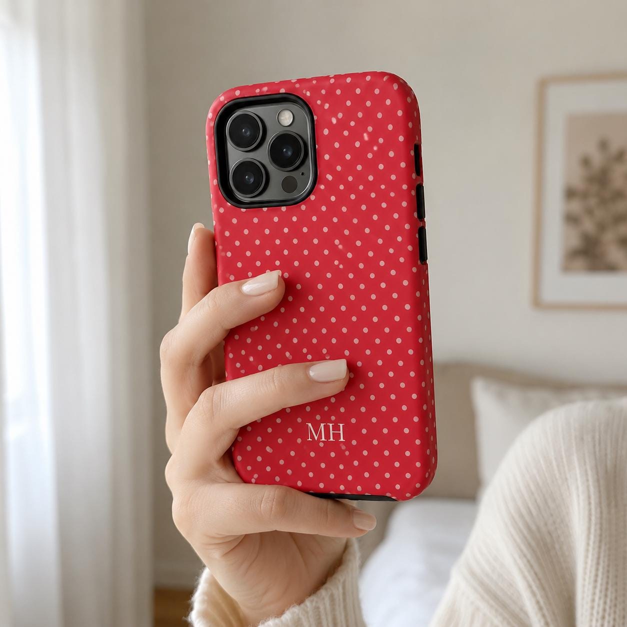 Personalized Polka Dot Phone Case, Custom Initial iPhone Case, Minimal Dot Pattern Case Gift