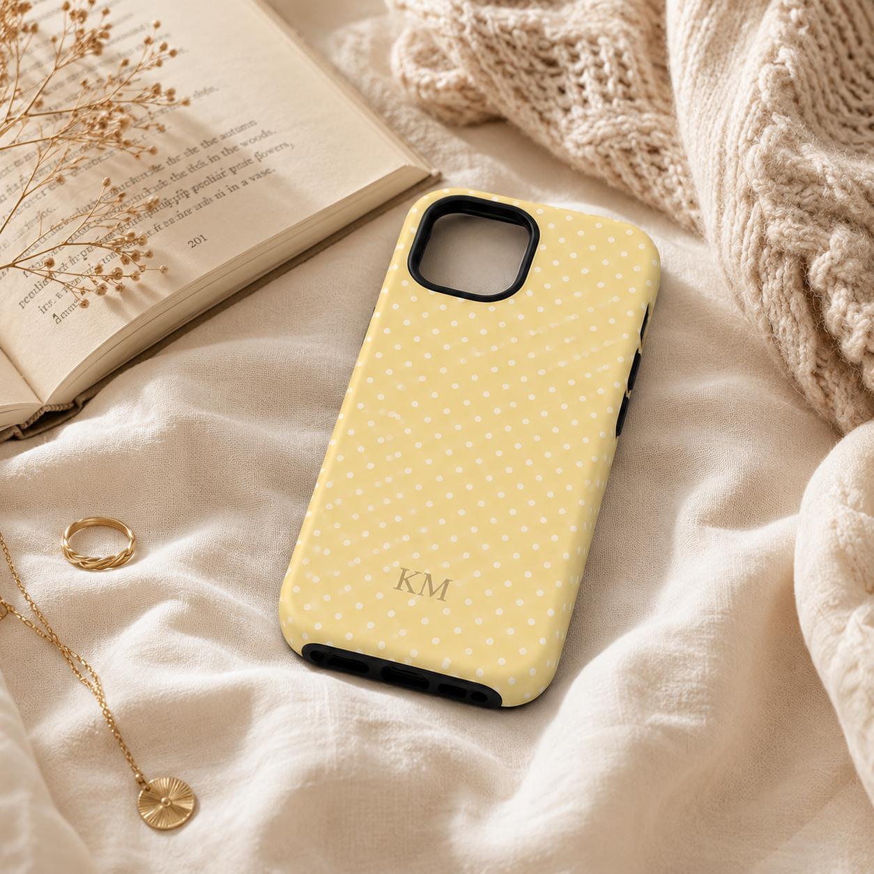 Personalized Polka Dot Phone Case, Custom Initial iPhone Case, Minimal Dot Pattern Case Gift