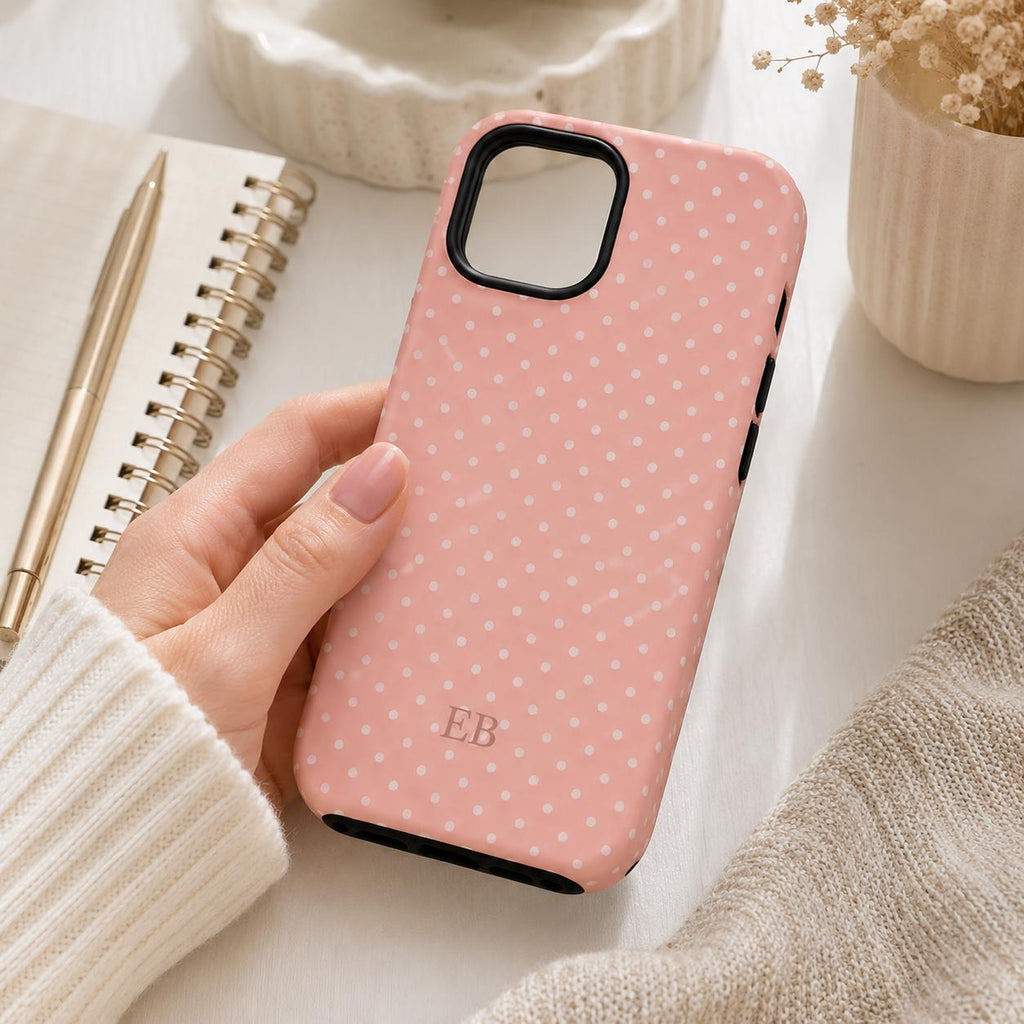 Personalized Polka Dot Phone Case, Custom Initial iPhone Case, Minimal Dot Pattern Case Gift