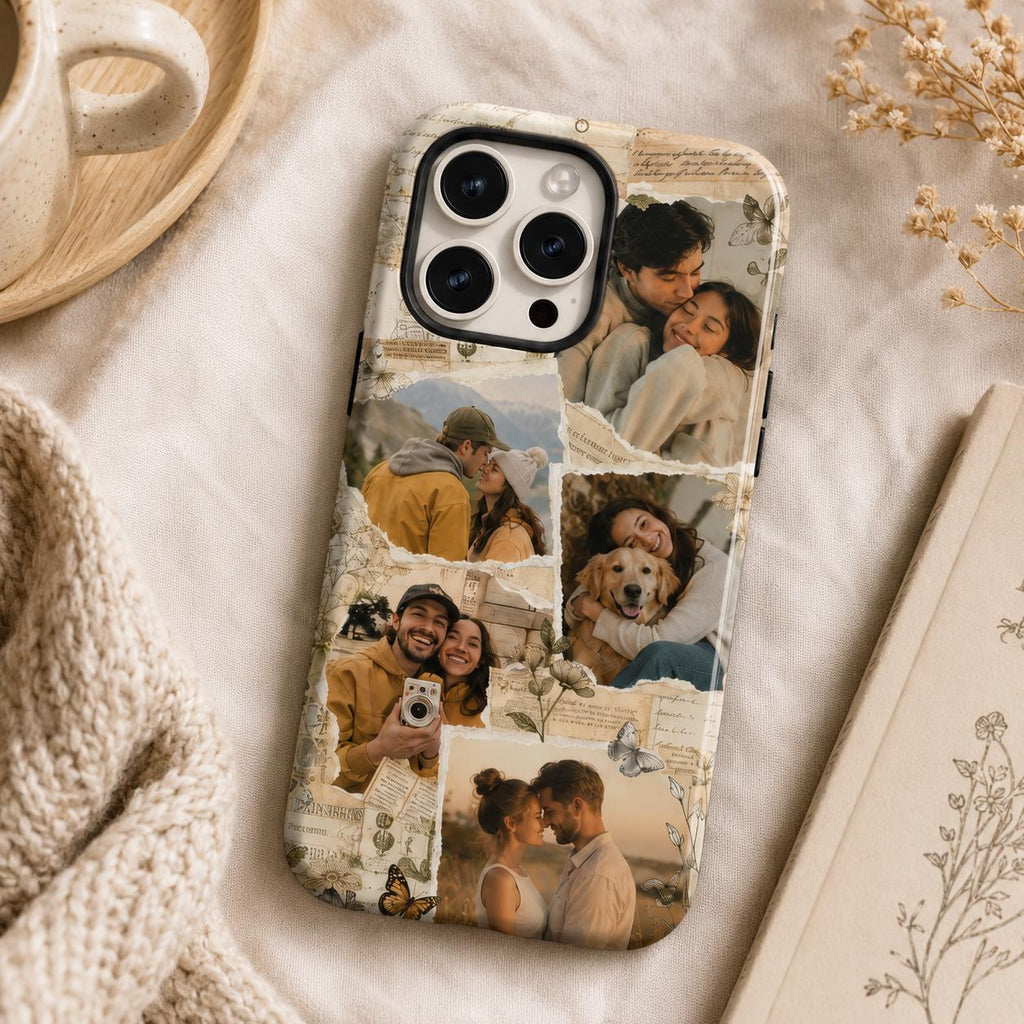 Vintage Photo Collage Phone Case, Personalized Couple Family iPhone Case, Custom Memory Gift