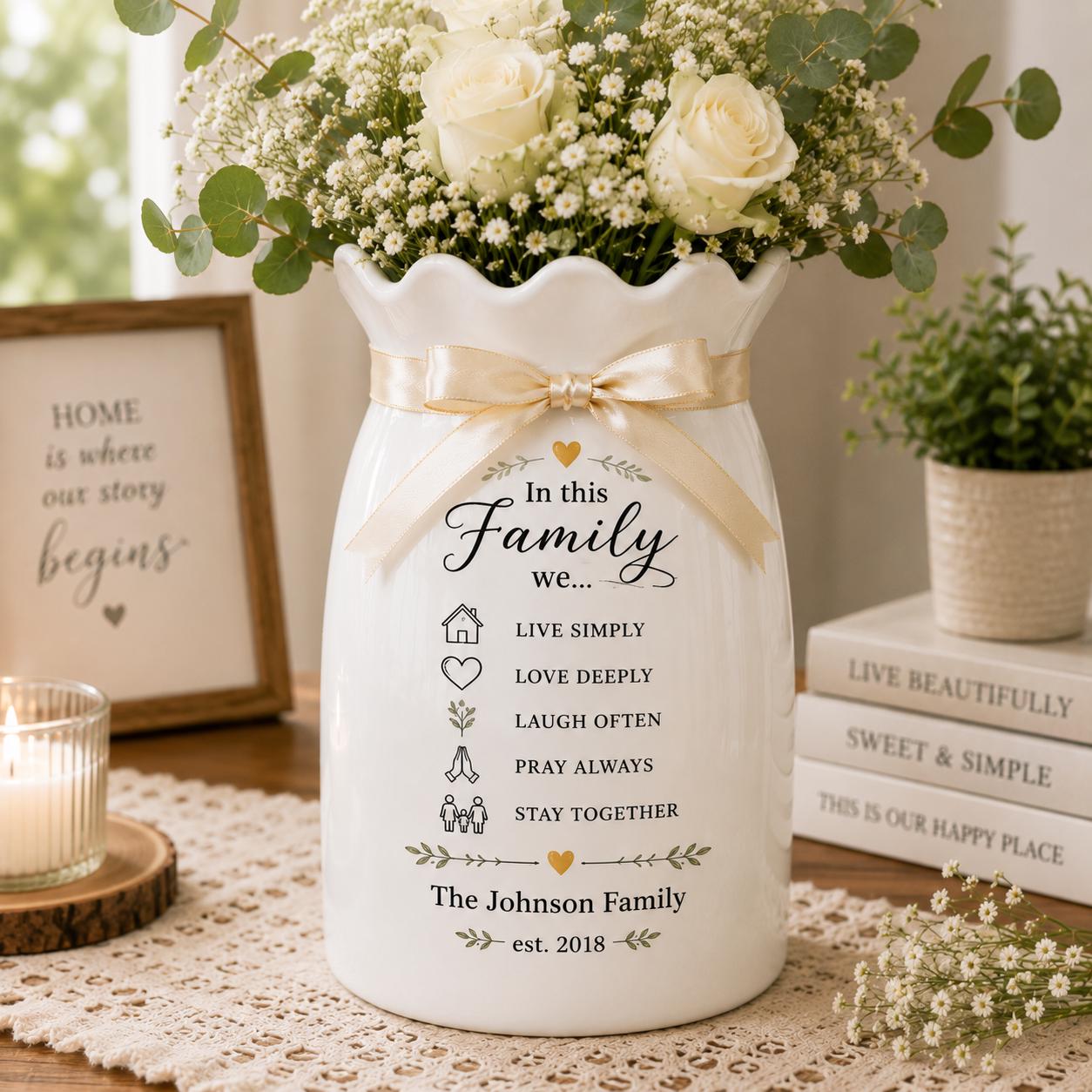 Personalized Family Rules Vase, Custom Ceramic Flower Vase, Housewarming Gift for Family - product image 2