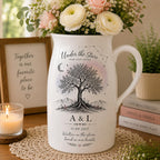 Personalized Anniversary Ceramic Pitcher Vase, Custom Initials Flower Vase – main product view