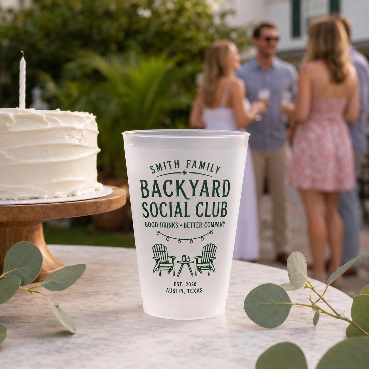 Personalized Frosted Cups, Backyard Social Club Party Cups, Custom Family Name Pool & Patio Cups, Summer Housewarming Gift