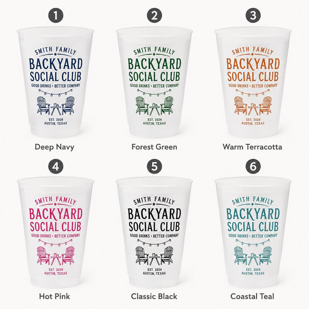 Personalized Frosted Cups, Backyard Social Club Party Cups, Custom Family Name Pool & Patio Cups, Summer Housewarming Gift