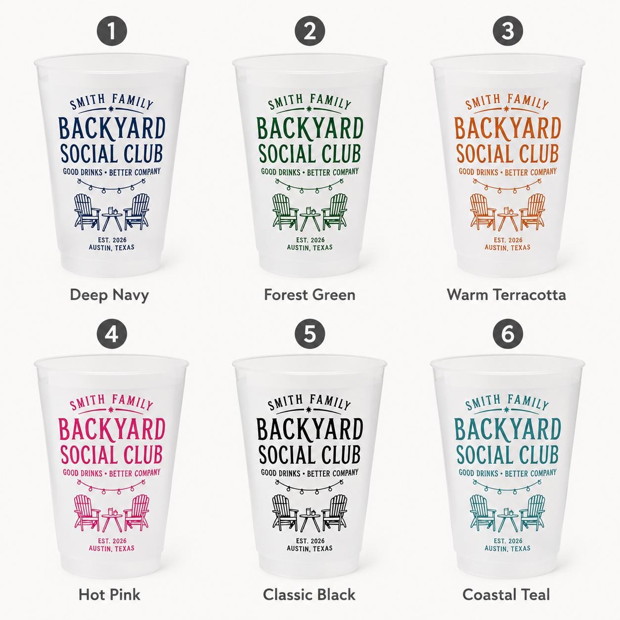 Personalized Frosted Cups, Backyard Social Club Party Cups, Custom Family Name Pool & Patio Cups, Summer Housewarming Gift