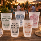 Personalized Frosted Cups, Backyard Social Club Party Cups, Custom Family Name Pool & Patio Cups, Summer Housewarming Gift