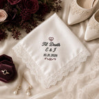Til Death Embroidered Handkerchief, Halloween Wedding Hanky, Personalized Gothic Satin Lace Keepsake Gift