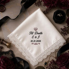 Til Death Embroidered Handkerchief, Halloween Wedding Hanky, Personalized Gothic Satin Lace Keepsake Gift