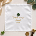 Lucky Charm Embroidered Handkerchief, Personalized Good Luck Hanky, Custom Clover Satin Keepsake Gift