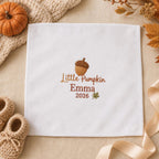 Little Pumpkin Embroidered Handkerchief, Personalized Baby Keepsake Hanky, Custom Fall Newborn Gift