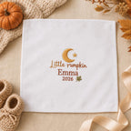 Little Pumpkin Embroidered Handkerchief, Personalized Baby Keepsake Hanky, Custom Fall Newborn Gift