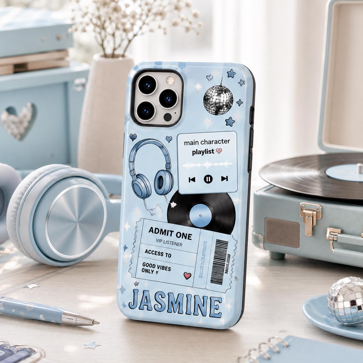 Personalized Music Playlist Ticket Phone Case, Custom Name Tough Case