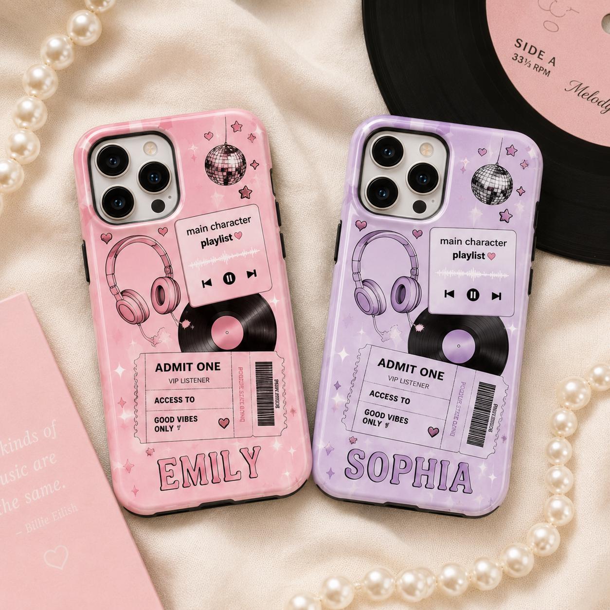 Personalized Music Playlist Ticket Phone Case, Custom Name Tough Case