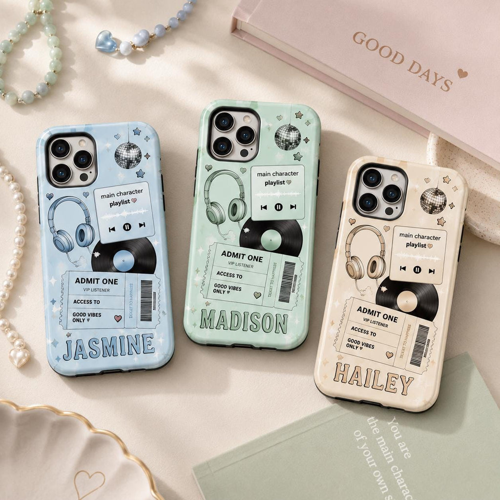 Personalized Music Playlist Ticket Phone Case, Custom Name Tough Case