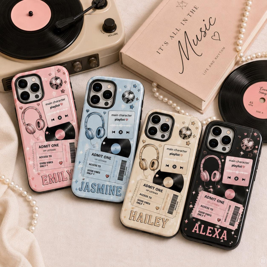 Personalized Music Playlist Ticket Phone Case, Custom Name Tough Case