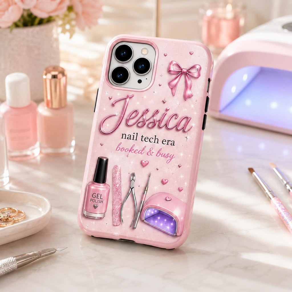 Personalized Nail Tech Phone Case, Custom Name Tough, Nail Tech Gift