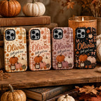 Personalized Fall Phone Case, Custom Name Pumpkin Tough Case, Coquette Autumn Gift For Her