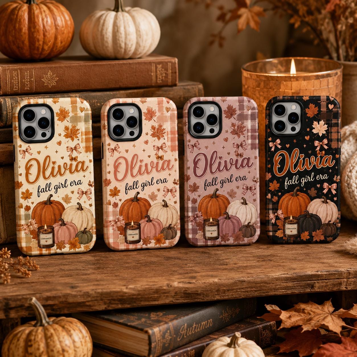 Personalized Fall Phone Case, Custom Name Pumpkin Tough Case, Coquette Autumn Gift For Her