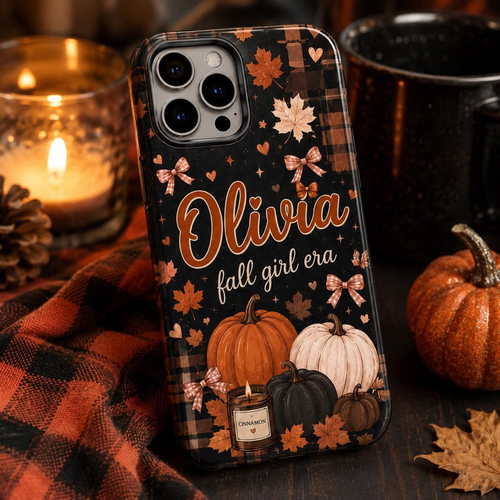 Personalized Fall Phone Case, Custom Name Pumpkin Tough Case, Coquette Autumn Gift For Her