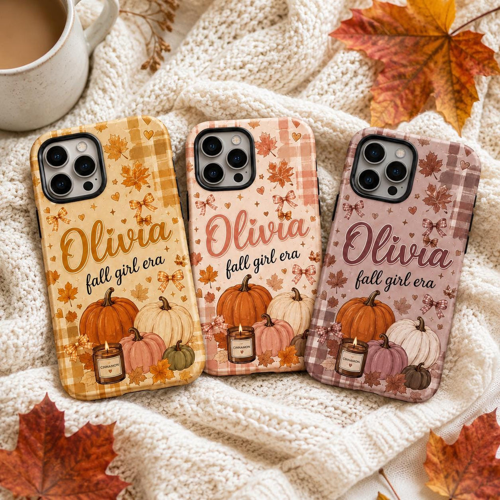 Personalized Fall Phone Case, Custom Name Pumpkin Tough Case, Coquette Autumn Gift For Her