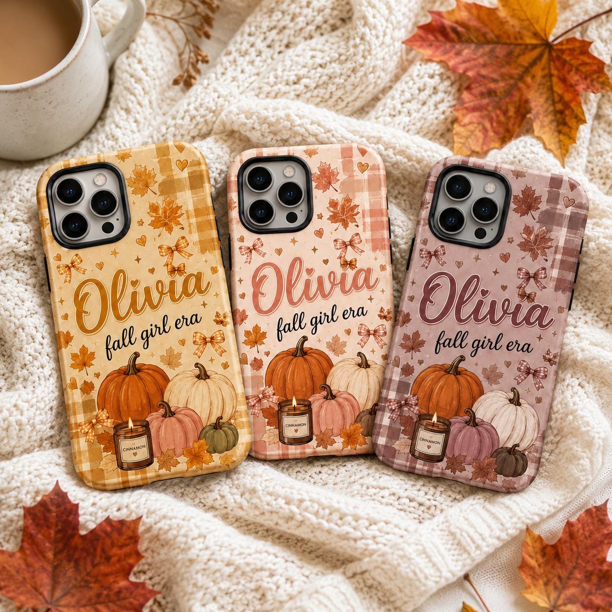 Personalized Fall Phone Case, Custom Name Pumpkin Tough Case, Coquette Autumn Gift For Her