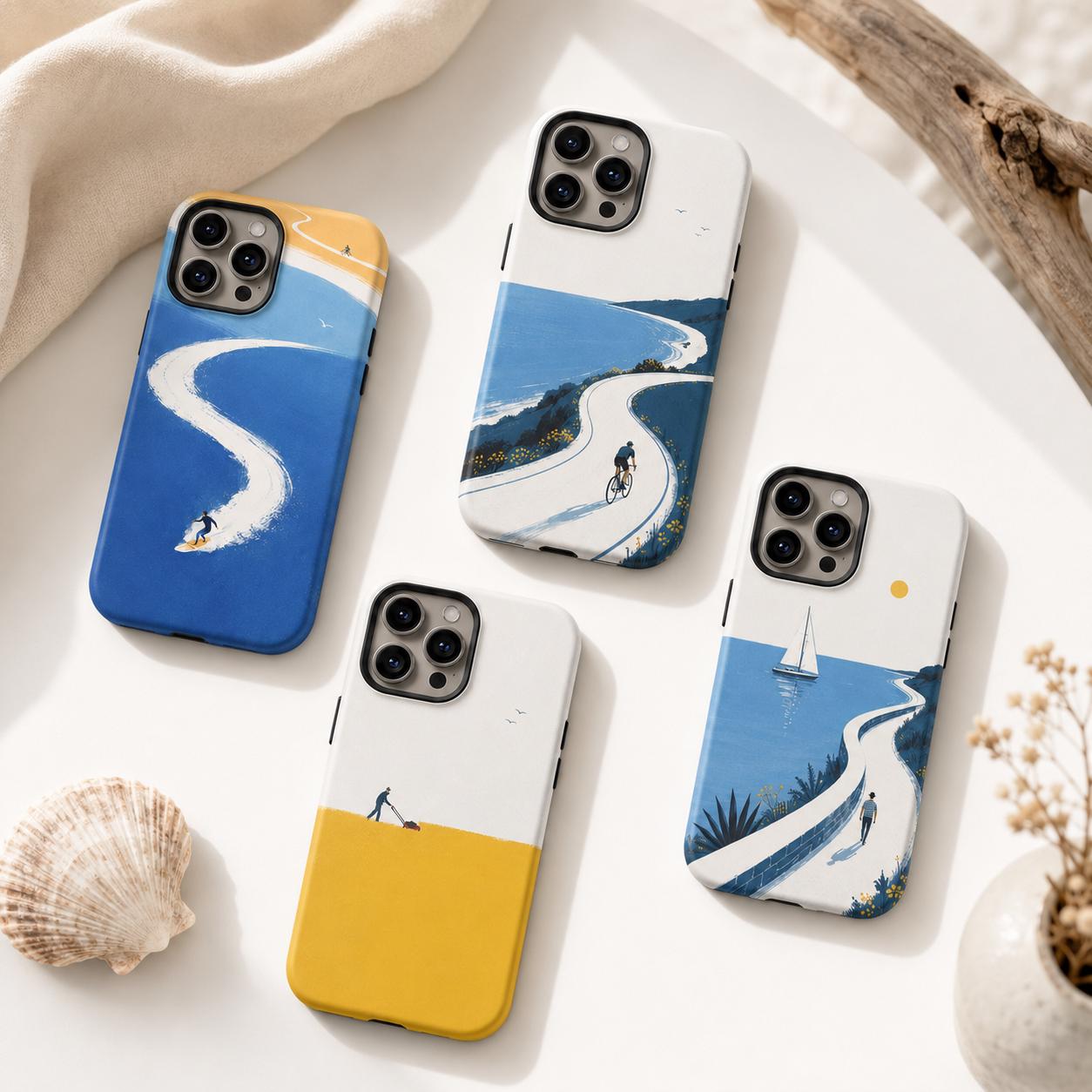 Surfer Wave Phone Case, Blue Ocean Beach iPhone Case, Minimal Coastal Surf Case Gift