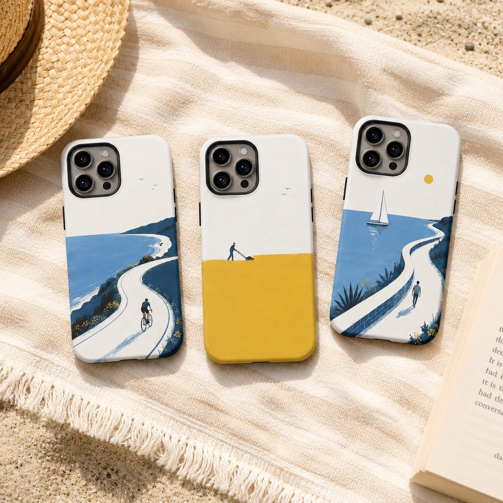 Surfer Wave Phone Case, Blue Ocean Beach iPhone Case, Minimal Coastal Surf Case Gift
