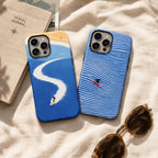 Surfer Wave Phone Case, Blue Ocean Beach iPhone Case, Minimal Coastal Surf Case Gift