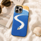 Surfer Wave Phone Case, Blue Ocean Beach iPhone Case, Minimal Coastal Surf Case Gift