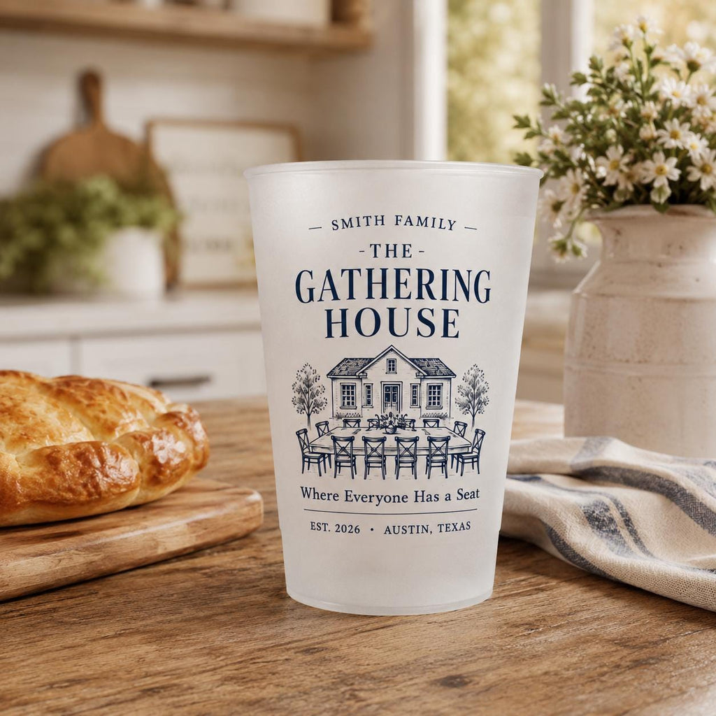 Personalized Frosted Cups, Sunday Supper Club Cups, Custom Family Name Party Cups, Dinner Party Favors, Housewarming Gift