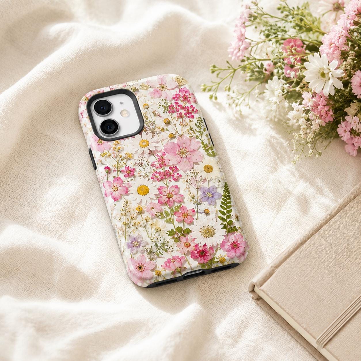 Pressed Flower Phone Case, Wildflower Daisy iPhone Case, Botanical Garden Case Gift