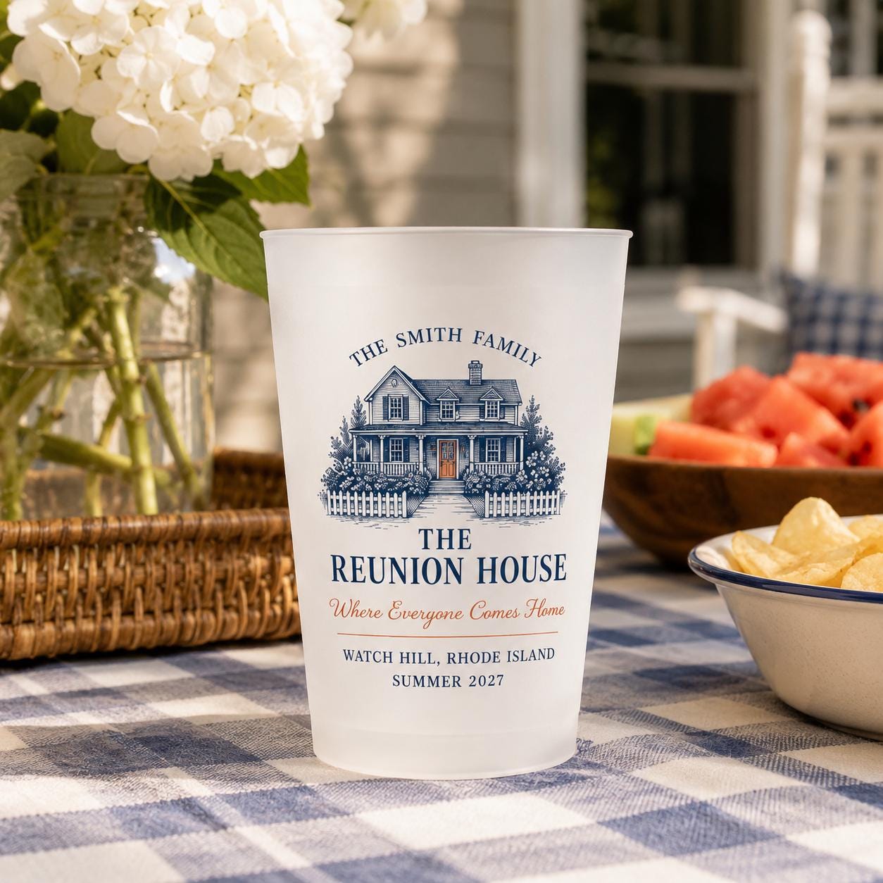 Personalized Coastal Reunion Frosted Cups, Custom Family Reunion Party Cups, Seaside Weekend Favors, Beach House Gathering Cups