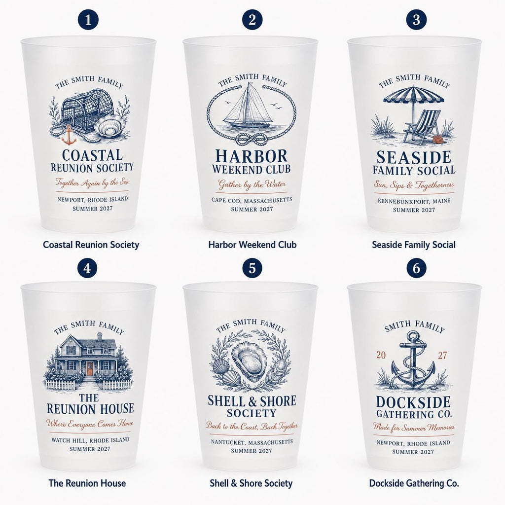 Personalized Coastal Reunion Frosted Cups, Custom Family Reunion Party Cups, Seaside Weekend Favors, Beach House Gathering Cups