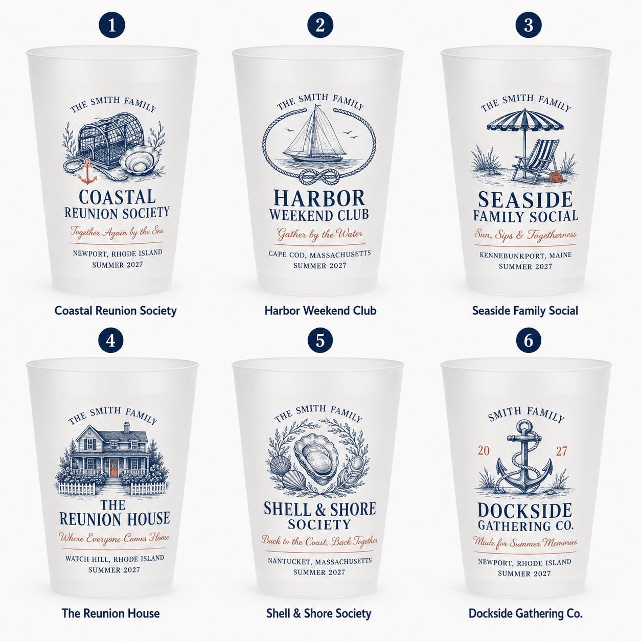 Personalized Coastal Reunion Frosted Cups, Custom Family Reunion Party Cups, Seaside Weekend Favors, Beach House Gathering Cups